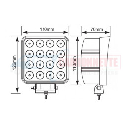 Phare de travail halogène à 16 LEDS 12/24V CARRE