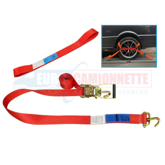 Sangles d'arrimage tour de roue 2 points 3m 50mm 5T dépannage 4x4 panier
