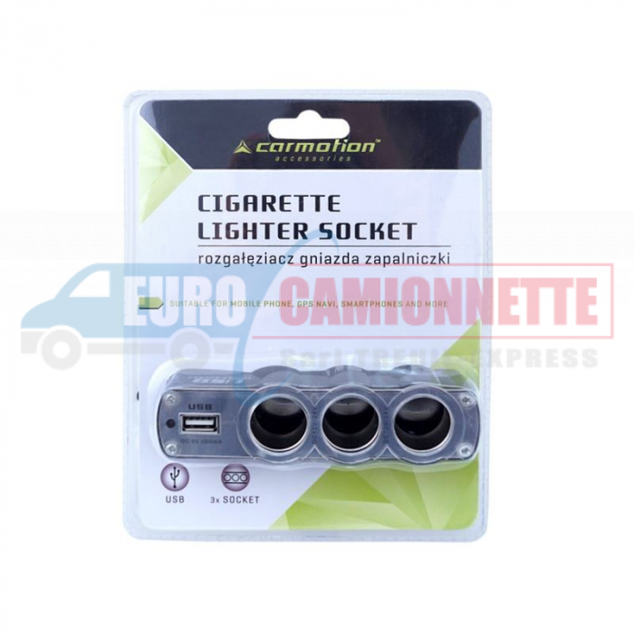 Transmetteur FM avec Multiprise Allume Cigare 3 Prise 12V+ 2 ports USB 5V